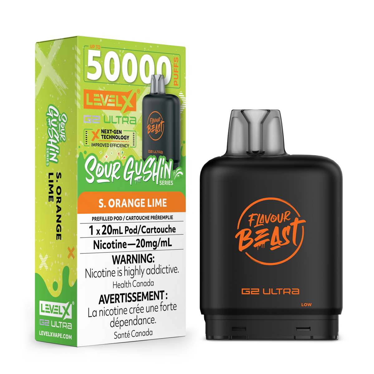 LEVEL X G2 ULTRA 50K SOUR GUSHIN' S. ORANGE LIME 20MG