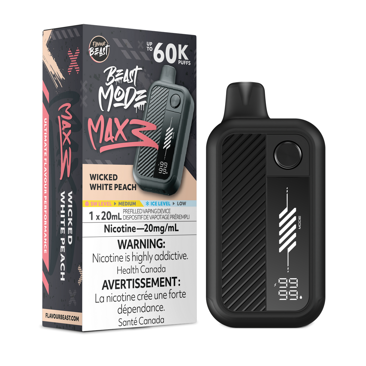 BEAST MODE MAX 3 60K WICKED WHITE PEACH 20MG