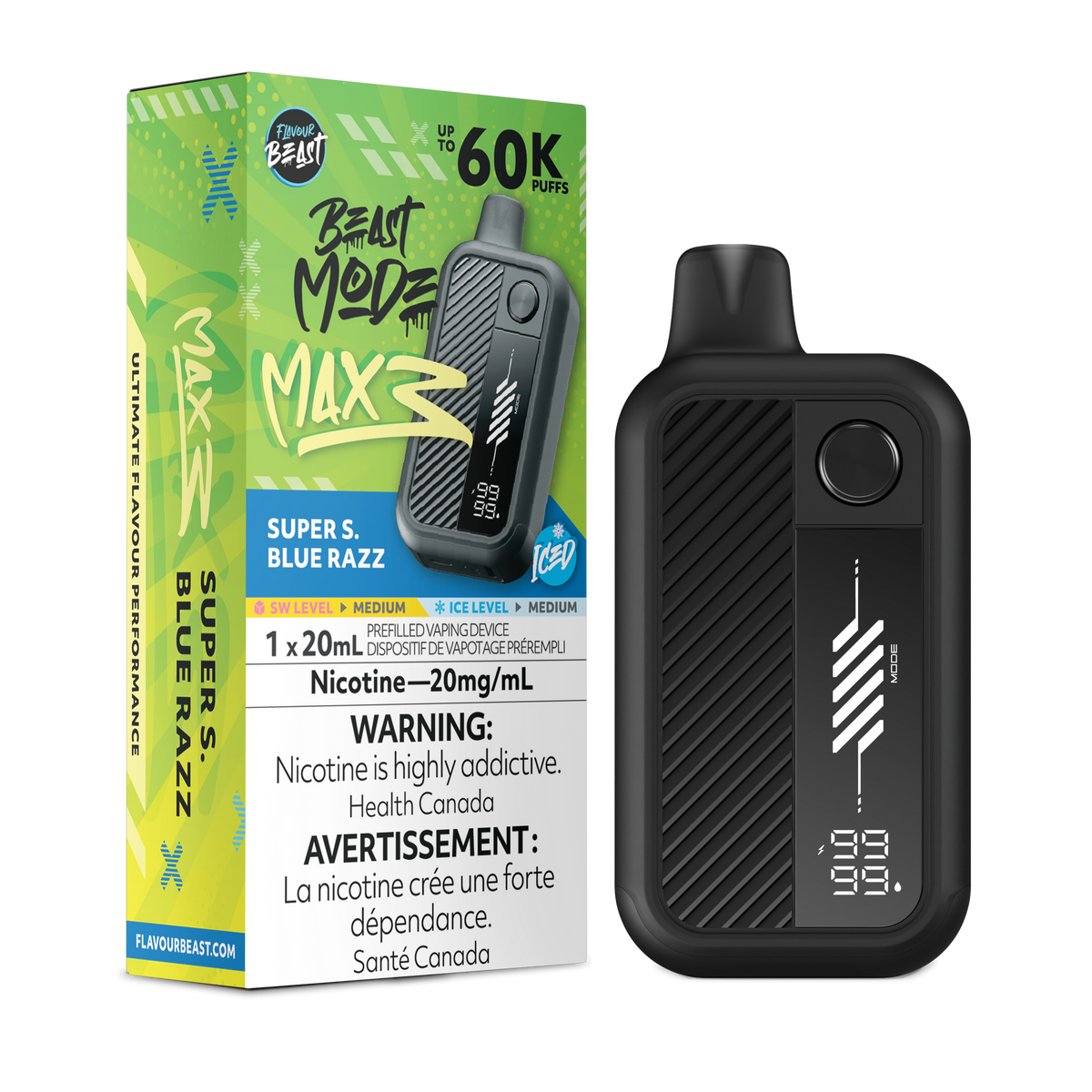 BEAST MODE MAX 3 60K SUPER S. BLUE RAZZ ICE 20MG