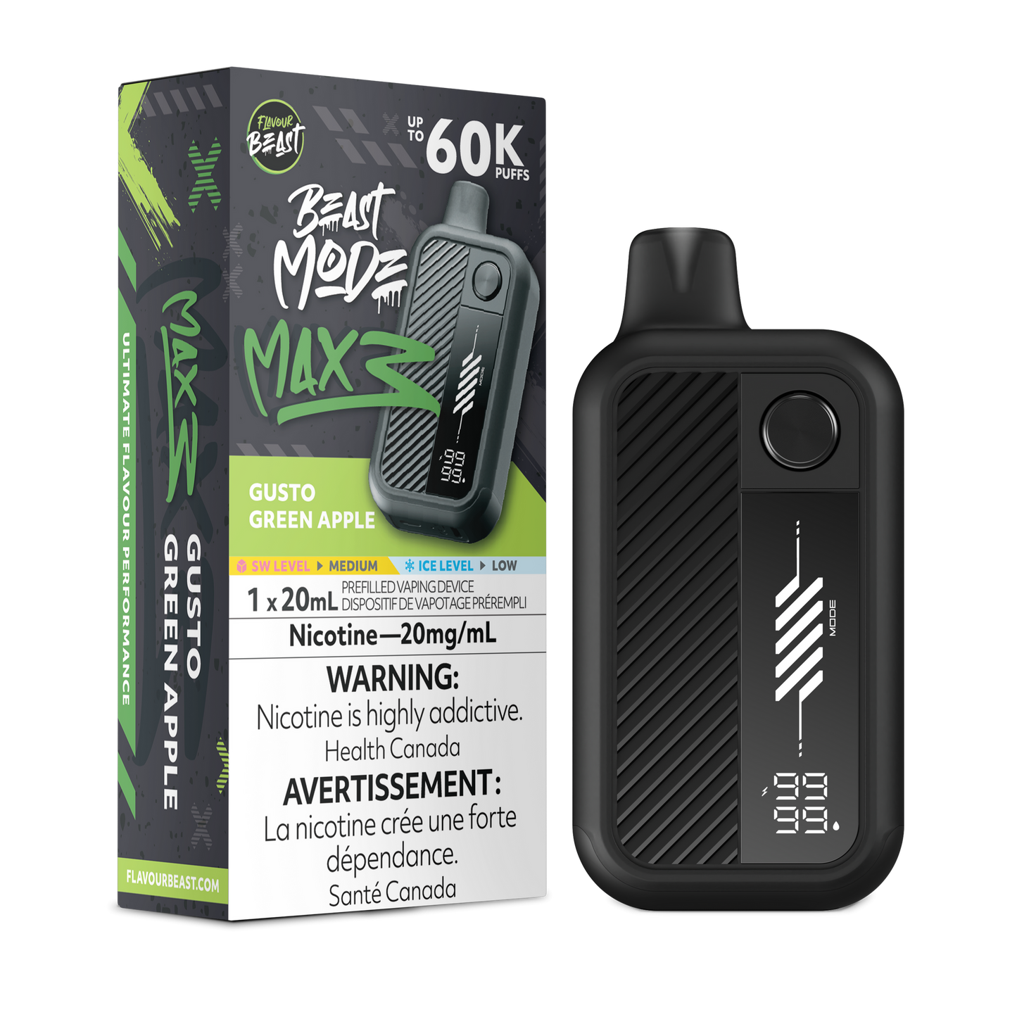 BEAST MODE MAX 3 60K GUSTO GREEN APPLE 20MG