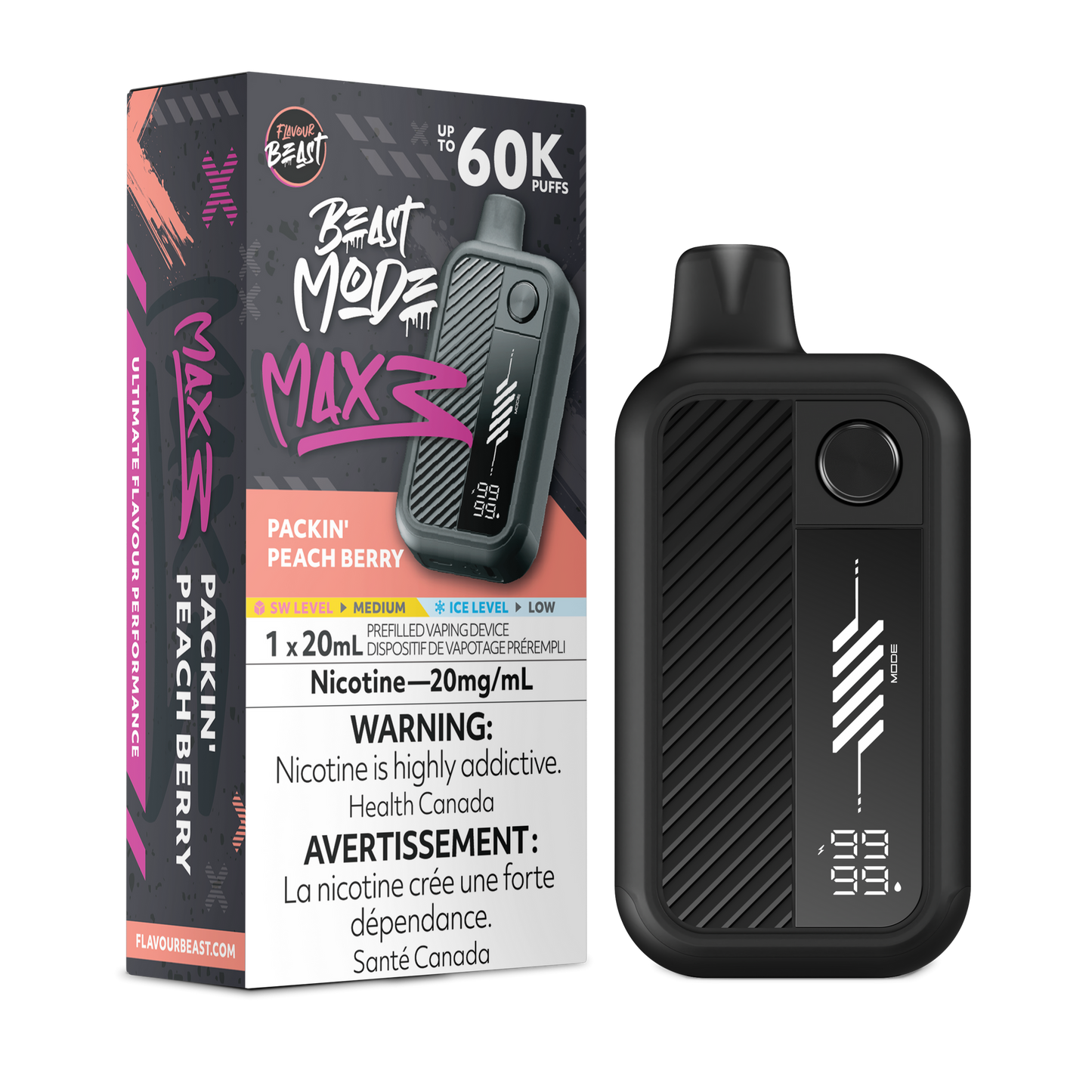 BEAST MODE MAX 3 60K PACKIN' PEACH BERRY 20MG